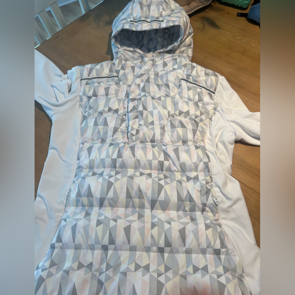 Lululemon Fluff Off Pullover Stained Glass Love White Neutral Blush Sz 10